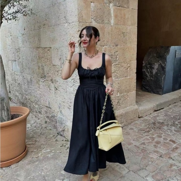 NWT Reformation Balia Linen Sleeveless A Line Midi Dress Black - Picture 7 of 16